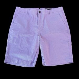 Dunning Golf Mens 38 waist Seersucker Bermuda Shorts pink blue preppy golfing